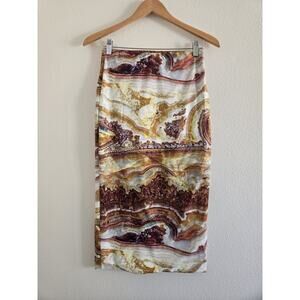 Le Superbe Revolve Sliced Agate Two Timer Reversible Midi Skirt Orange Small